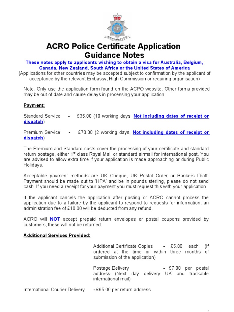 Acro Police Certificate >> Application Form Mail Government Acro Police Certificate >> Application Form Mail Government