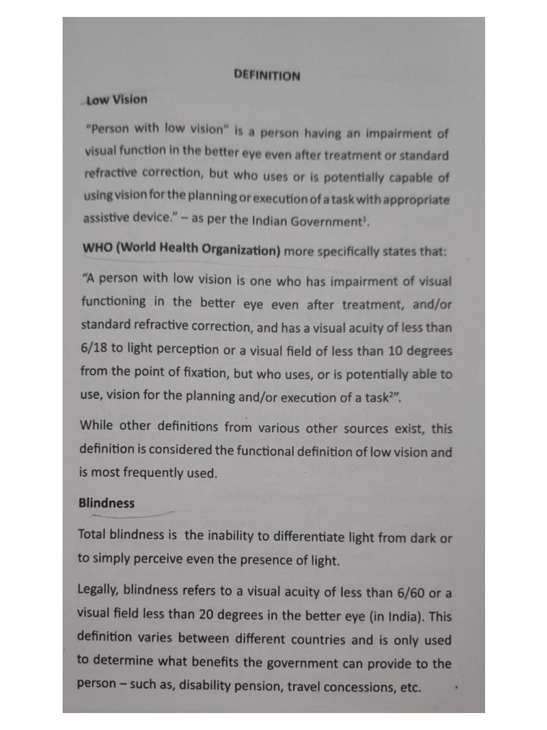 Low Vision Definition & Classification PDF