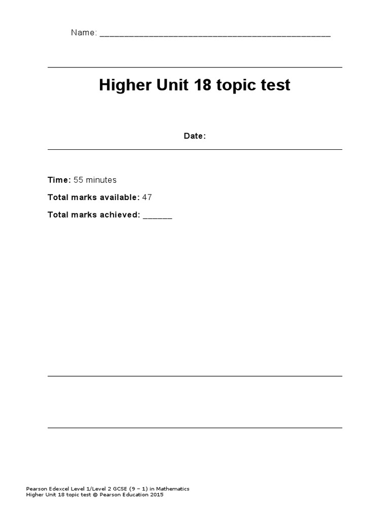 Edexcel GCSE Maths Higher Unit 18 Test | PDF | Euclidean Vector ...