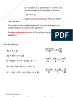 Linear Equations: Open Sentences