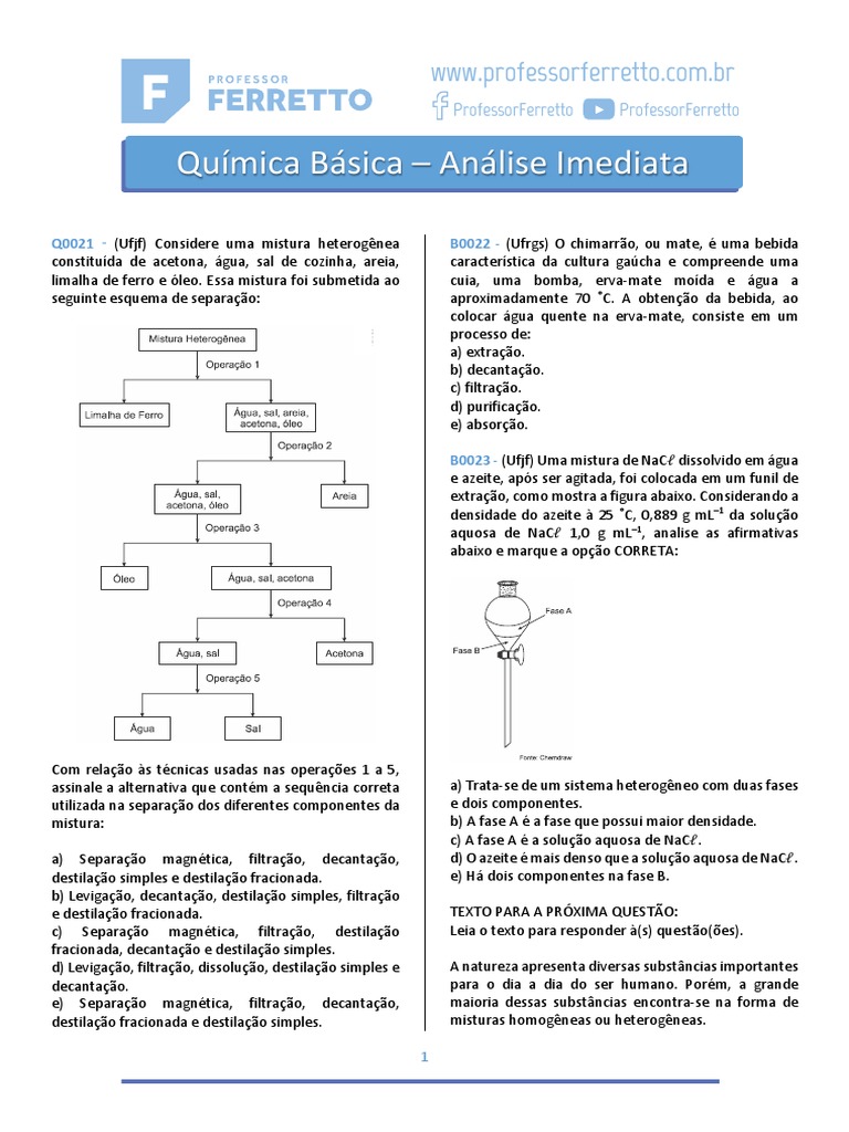 Quimica Basica Analise Imediata | PDF | Água | Mistura