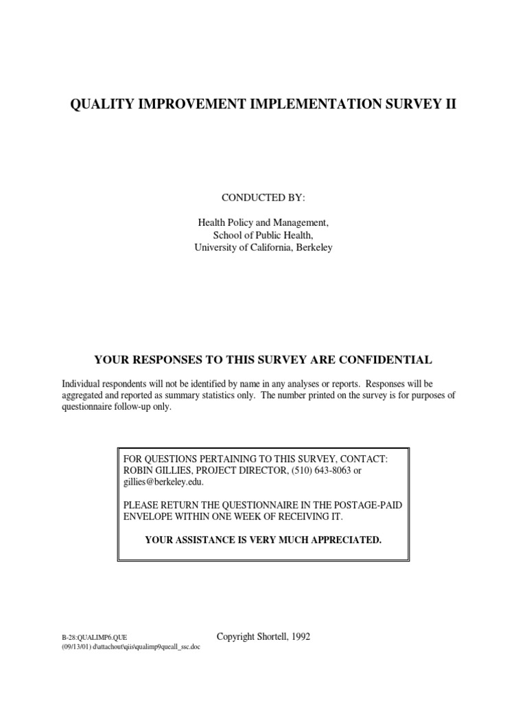 Quality Improvement Implementation Survey | PDF | Leadership ...