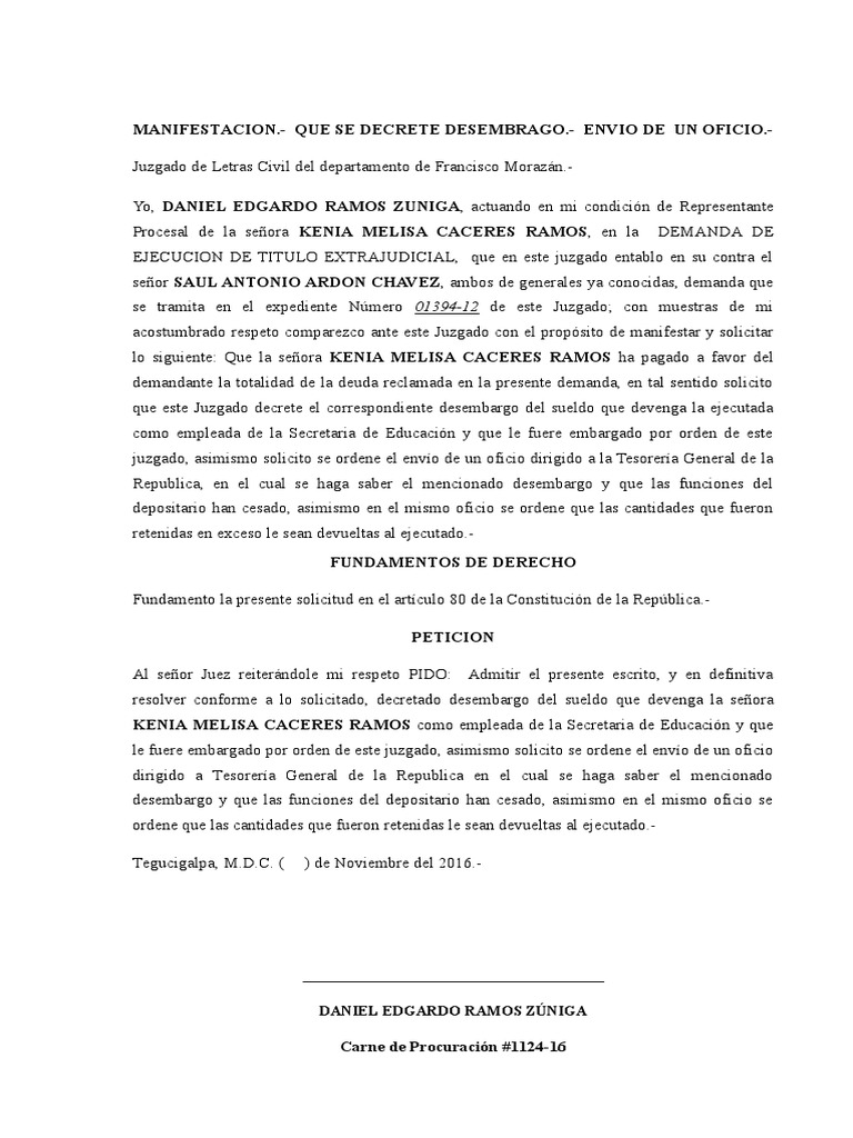 Solicitud de Desembargo de Sueldo | PDF