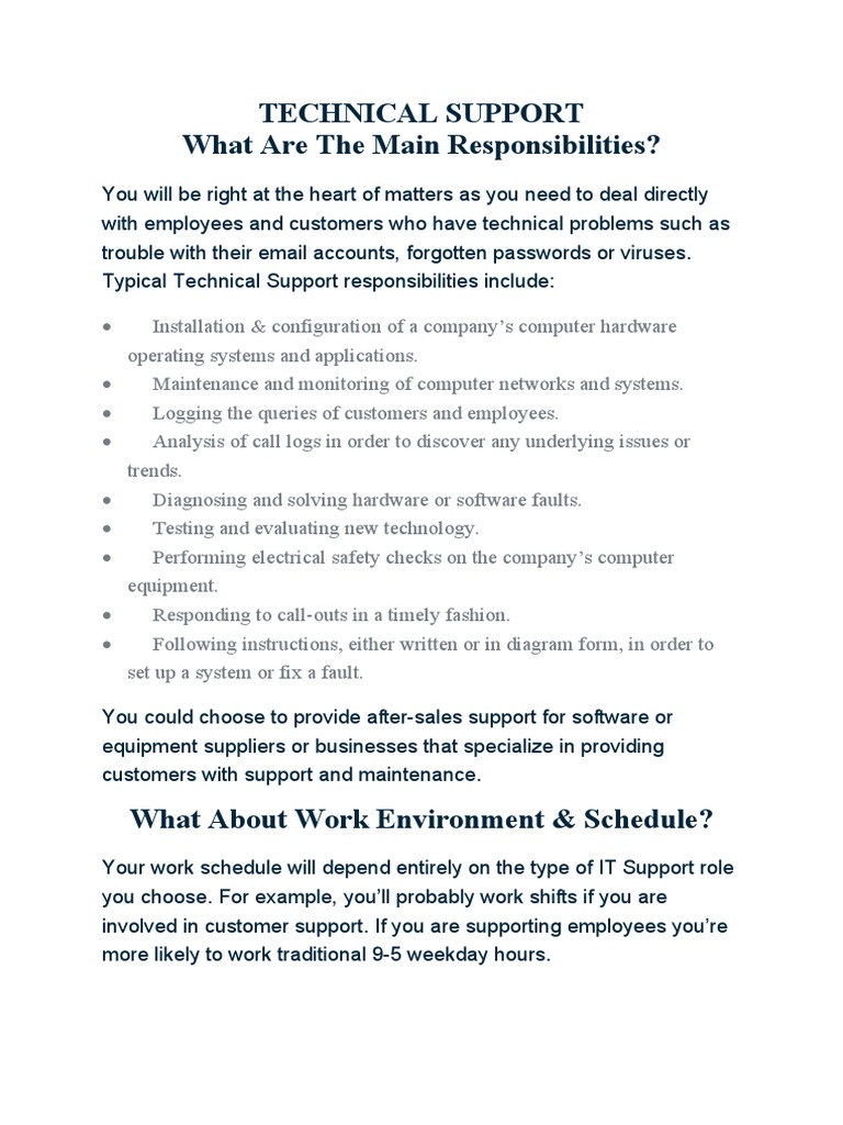 An InDepth Look at Technical Support Responsibilities, Work