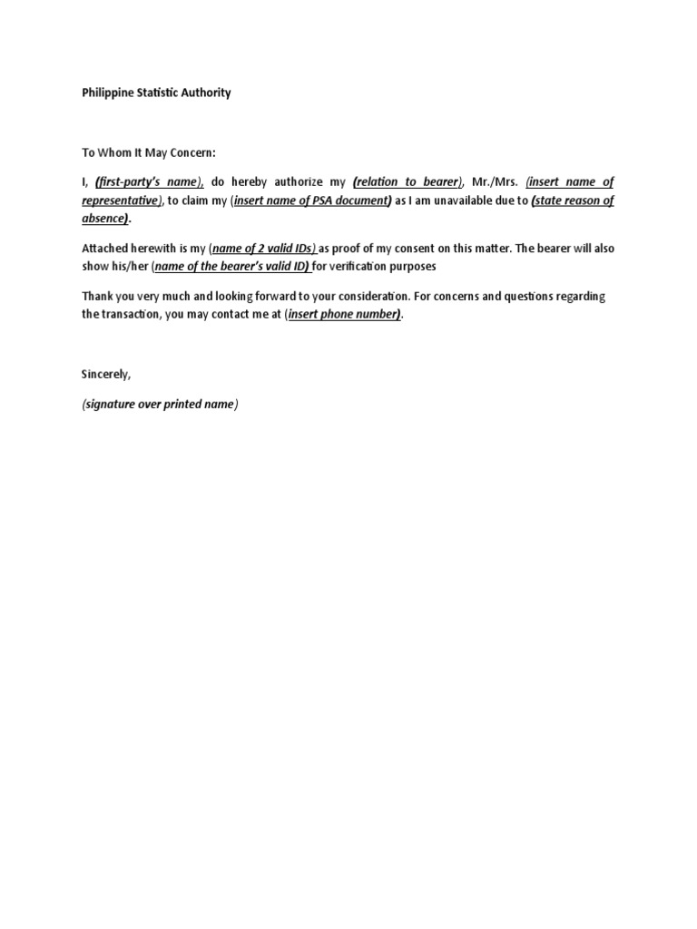 PSA Document Authorization Form | PDF | Law
