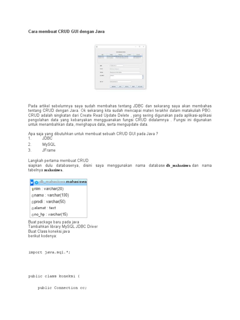 CRUD GUI Mahasiswa dengan Java | PDF