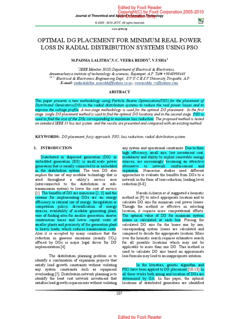 Optimal DG Placement For Minimum Real Power | PDF | Mathematical ...