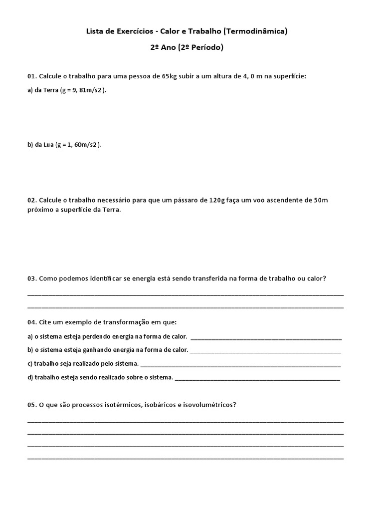 Lista de Física 2 Ano | PDF
