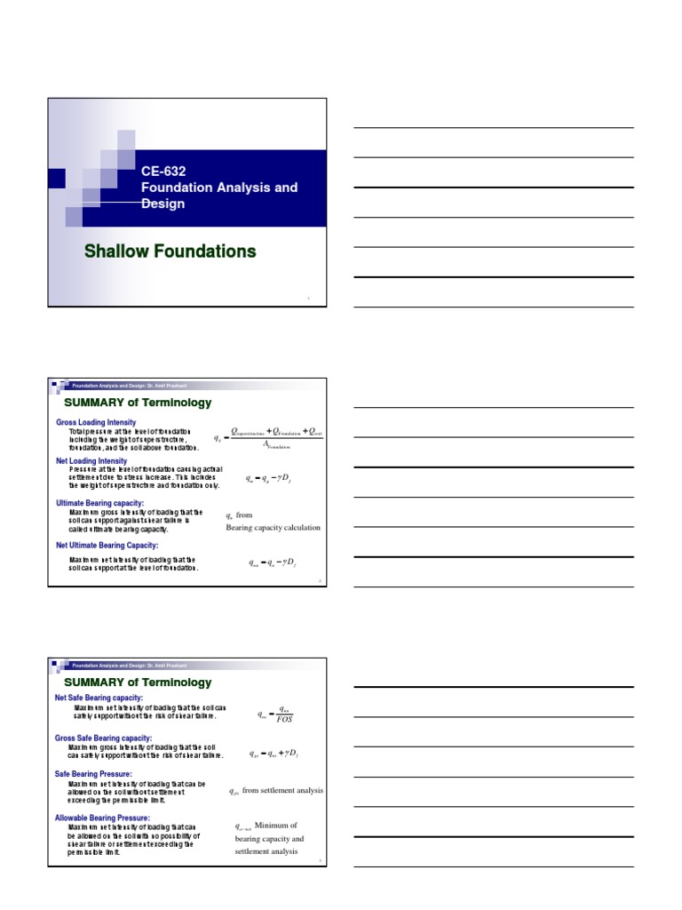 CE 632 Shallow Foundations Part-1 Handout | PDF