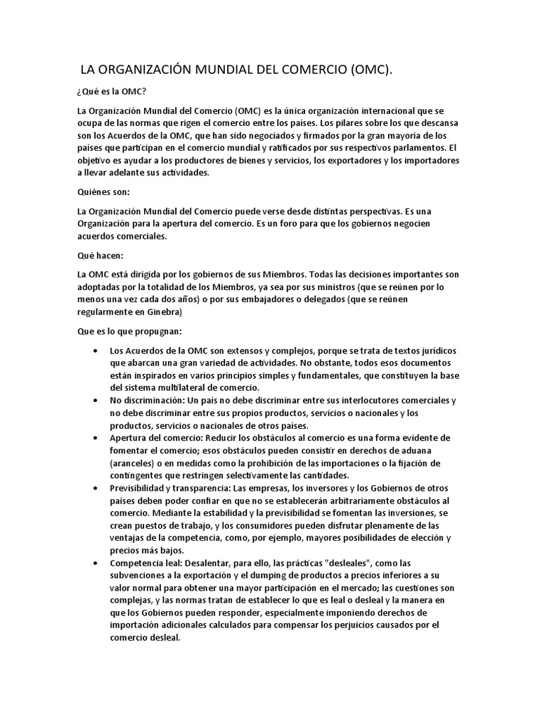 Reglas de la OMC y comercio mundial | PDF | Organización de Comercio ...