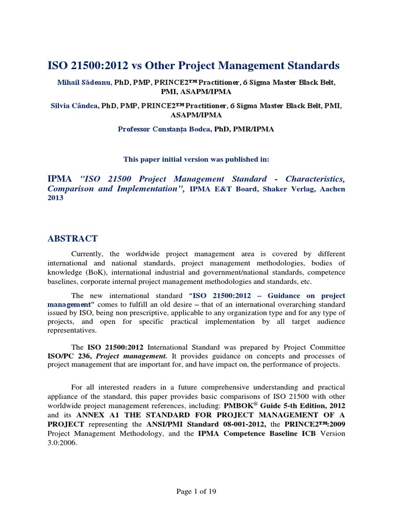 ISO 21500 2012 Standard Vs Other Project | PDF | Project Management ...