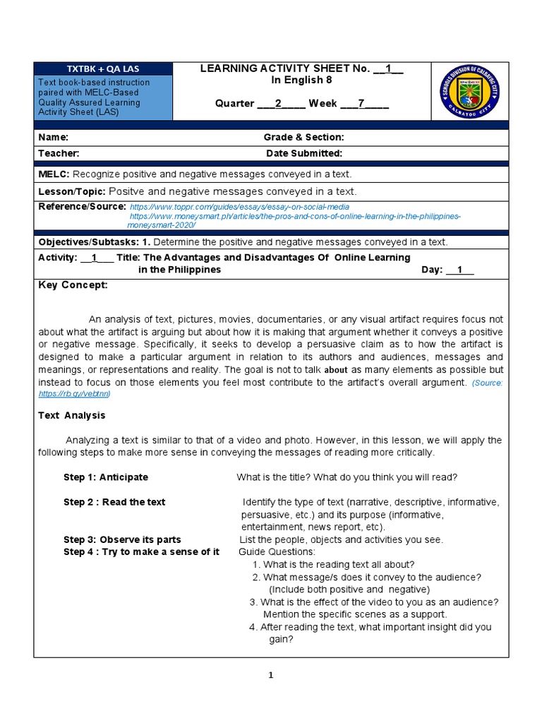 ENGLISH 8 LAS Week 7 | PDF | Popular Culture & Media Studies | Social Media