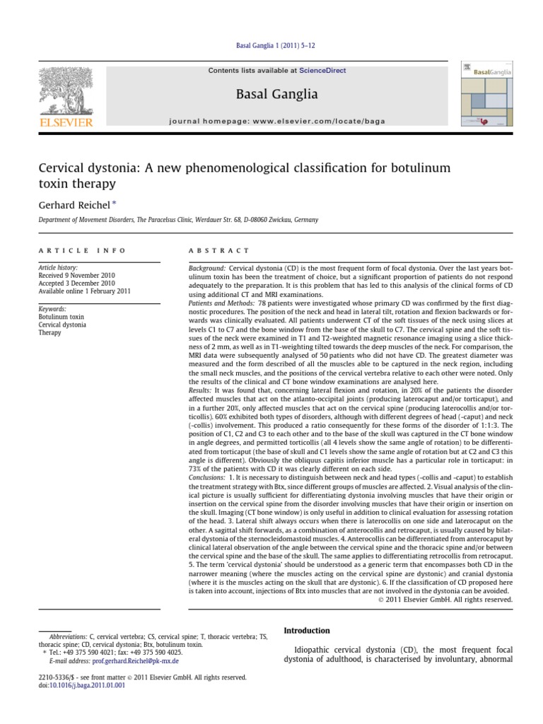 Basal Ganglia Gerhard Reichel PDF Dystonia Shoulder