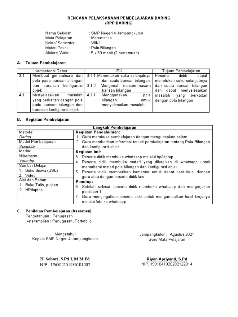 Rpp Pola Bilangan Pdf