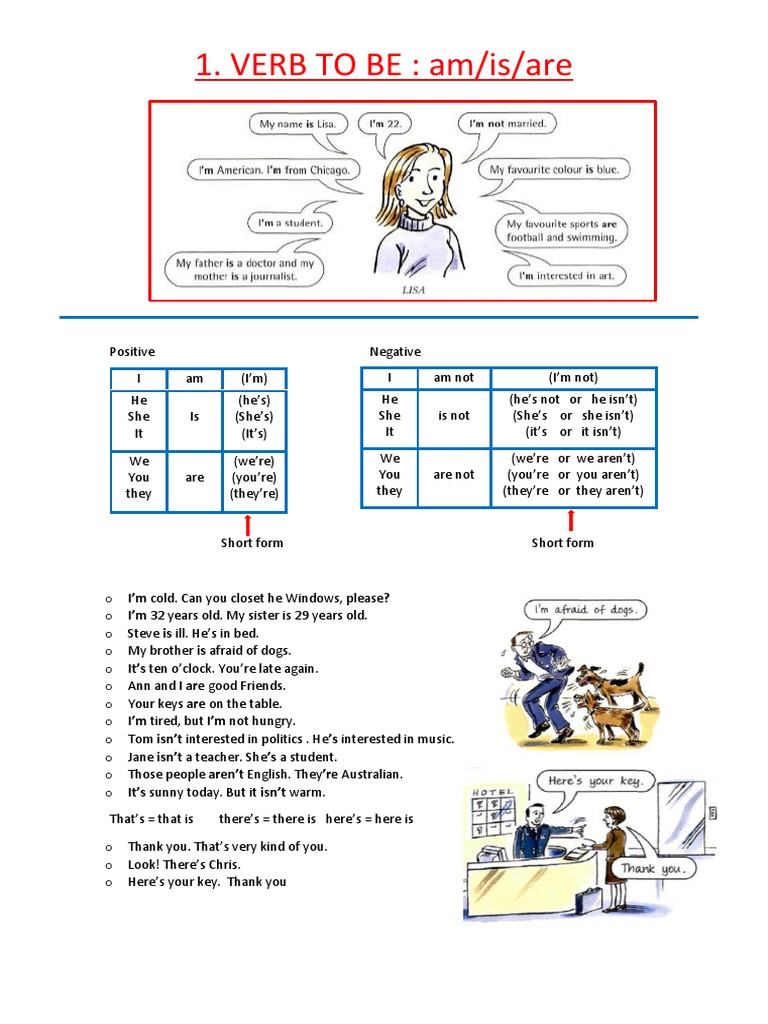 Verb to Be: Am, Is, Are Conjugations and Exercises | PDF
