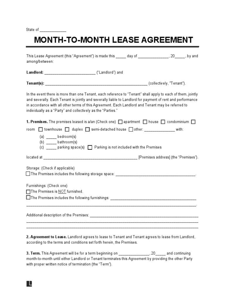 Month To Month Residential Rental Lease Agreement | PDF | Leasehold ...
