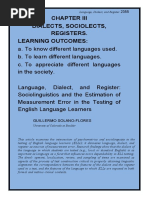 Dialects, Sociolects, Registers. Learning Outcomes:: Language, Dialect, and Register