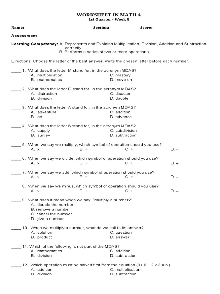 1st Quarter-Week 8-Melc 16 | PDF | Multiplication | Equations