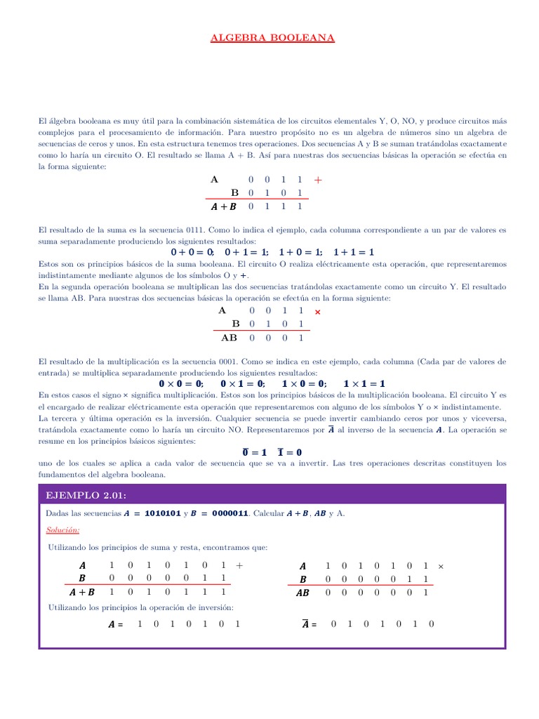 Fundamentos del Álgebra Booleana | PDF | Álgebra | Multiplicación