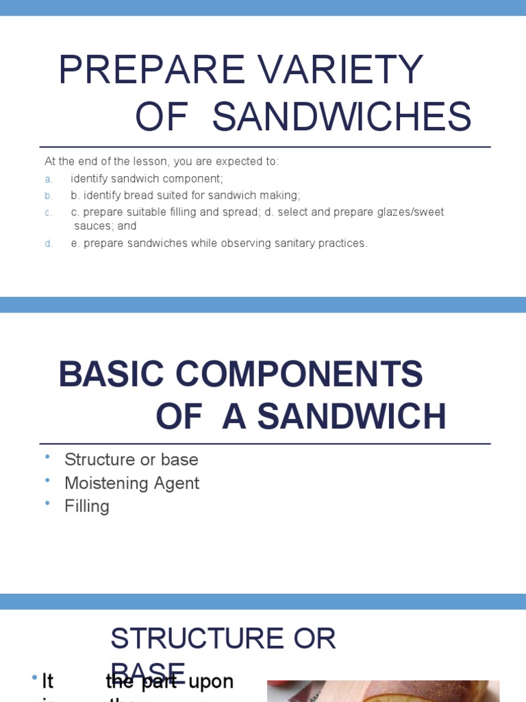 Prepare Sandwiches Components, Breads, Fillings PDF Salad Breads