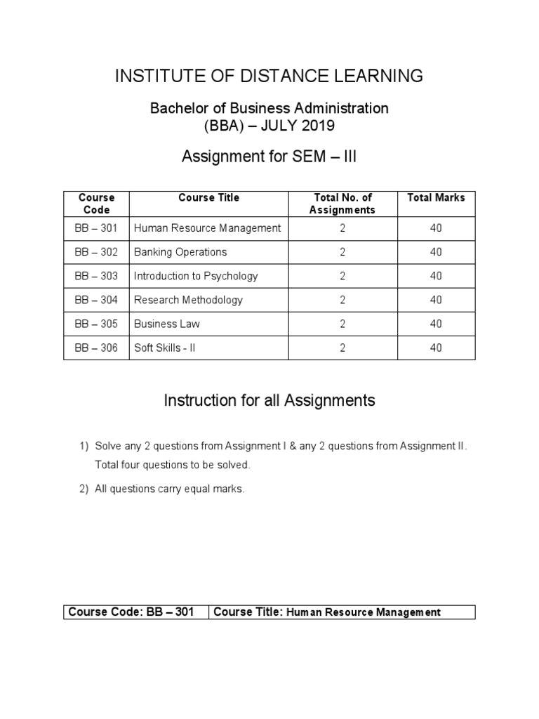 BBA Semester III Assignments | PDF | Psychology | Sampling (Statistics)