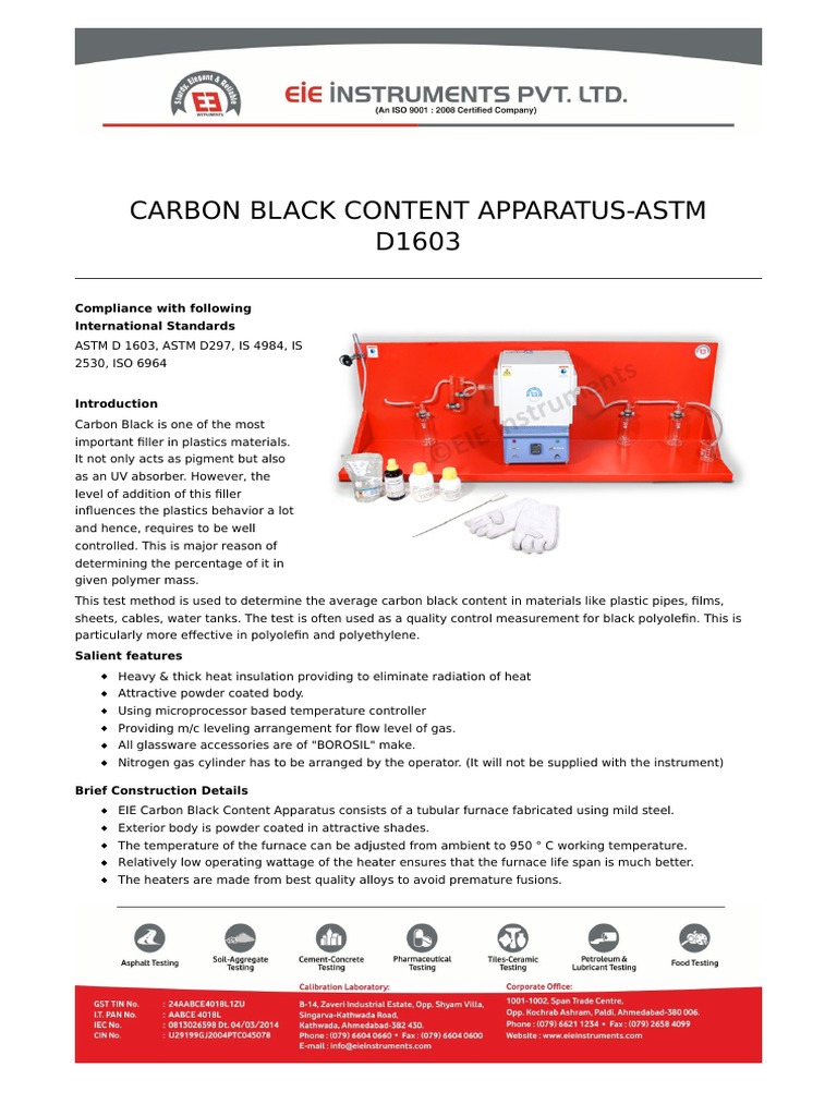 Carbon Black Content Apparatus-Astm D1603: Compliance With Following ...