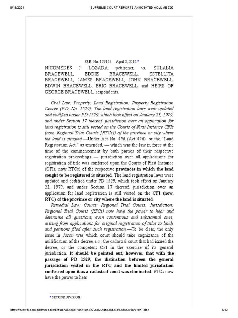Lozada vs. Bracewell PDF Jurisdiction Decree