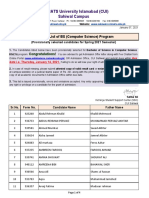 COMSATS University Islamabad (CUI) Sahiwal Campus: 1st Merit List of BS (Computer Science) Program