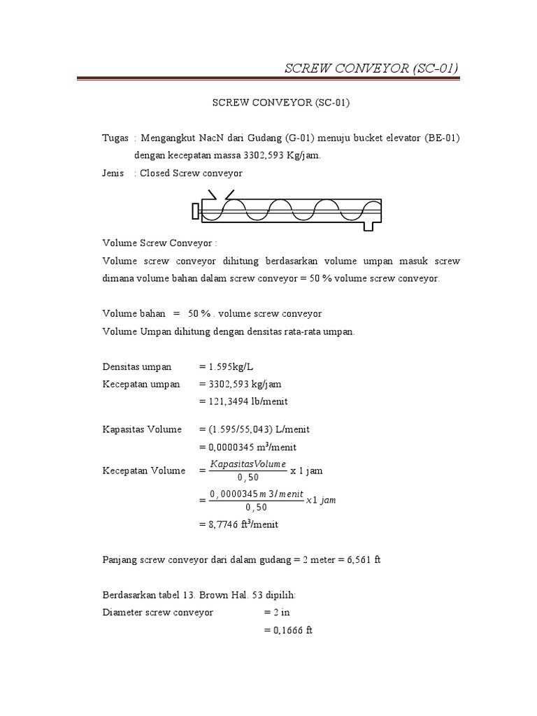 Screw Conveyor Design and Calculation | PDF | Science & Mathematics