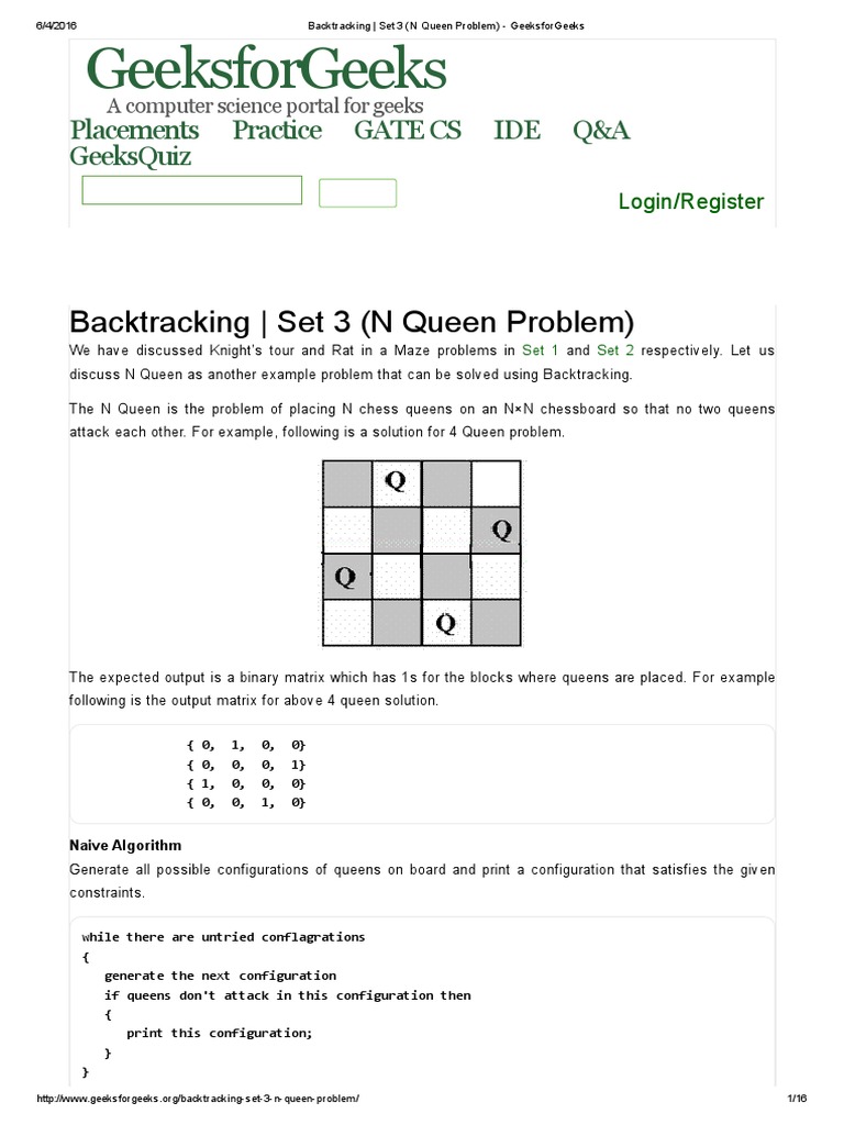 Printing all solutions in N-Queen Problem - GeeksforGeeks