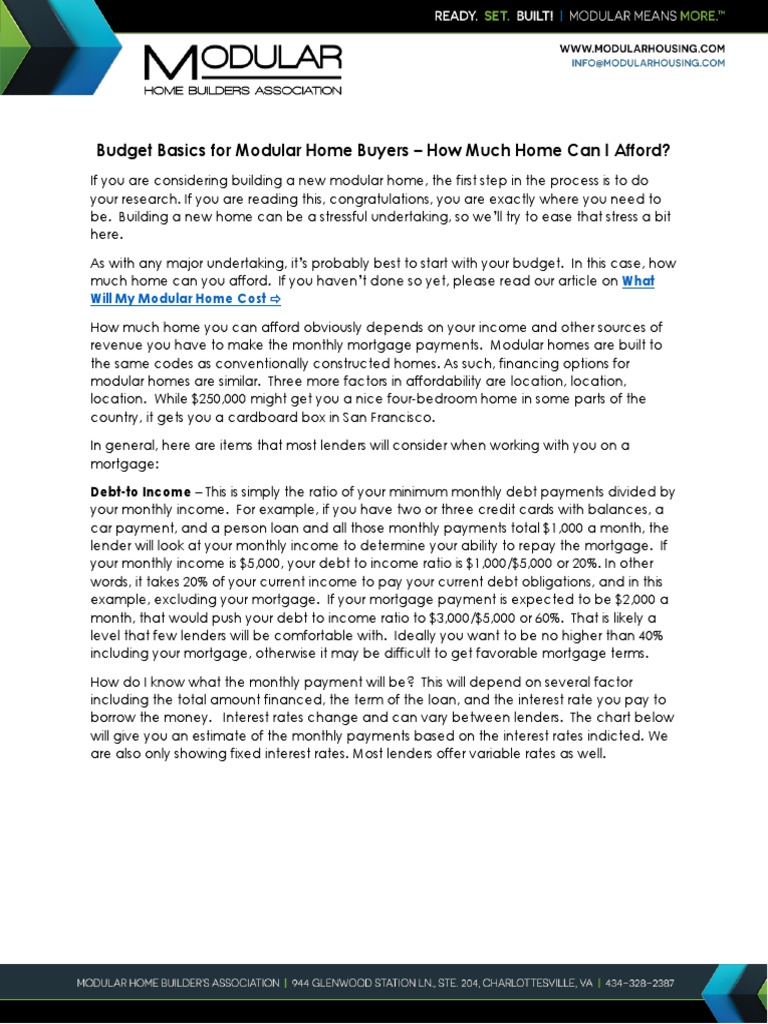 Budget Basics For Modular Home Buyers How Much Home Can I Afford
