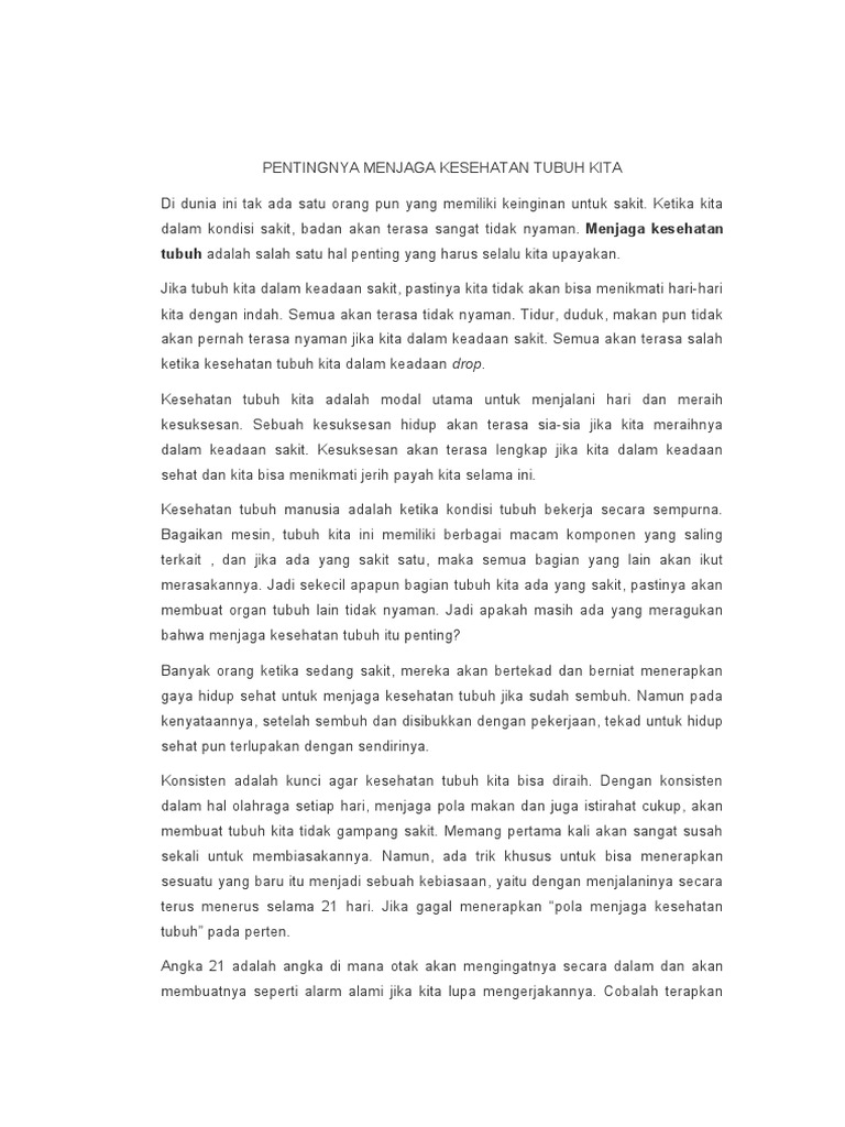 Pentingnya Menjaga Kesehatan Tubuh | PDF | Kesehatan Holistik | Gaya Hidup