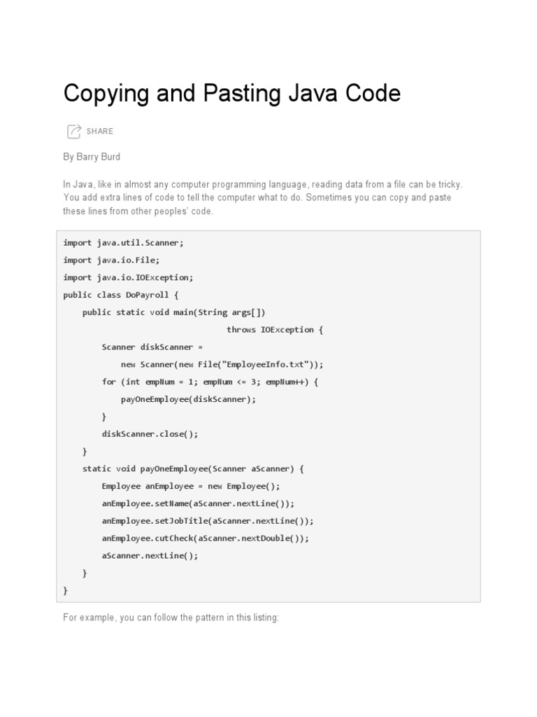 Copying and Pasting Java Code | PDF