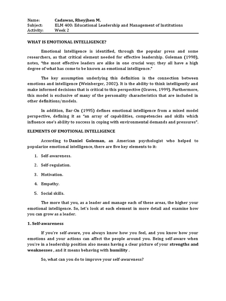 Understanding Emotional Intelligence in Leadership | PDF | Leadership ...