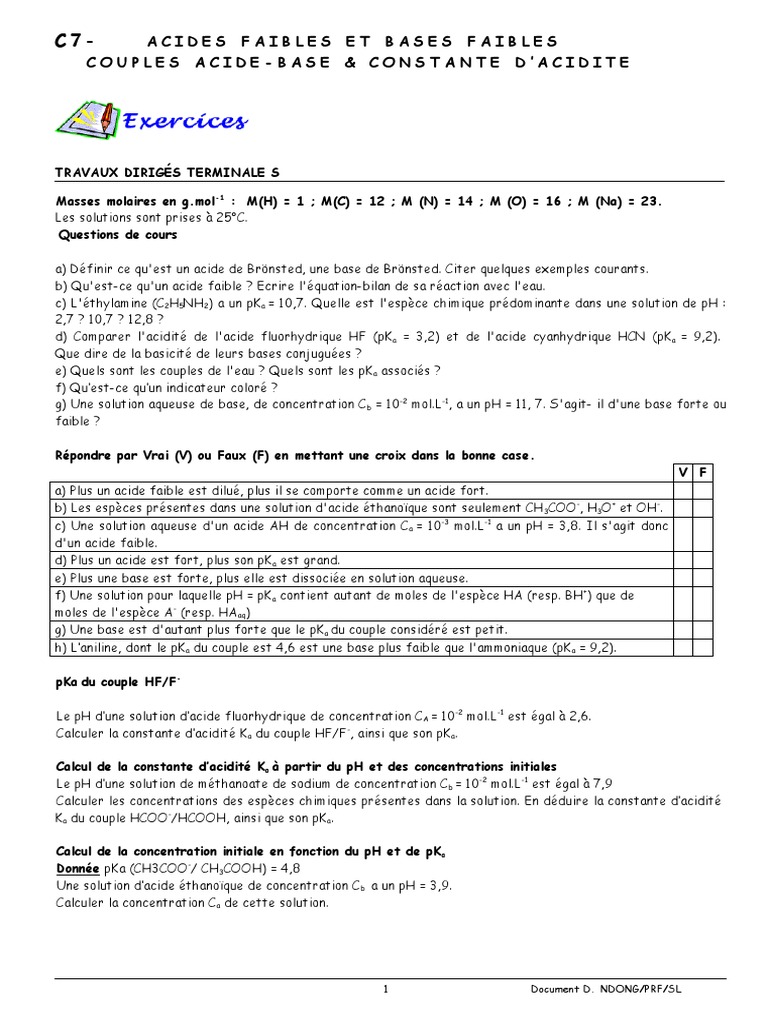 Acides et Bases Faibles : Concepts et Calculs | PDF | Ph | Acide