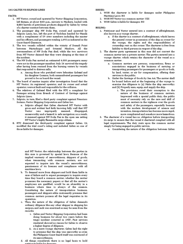141 Caltex VS Sulpicio Lines Download Free PDF Water Transport