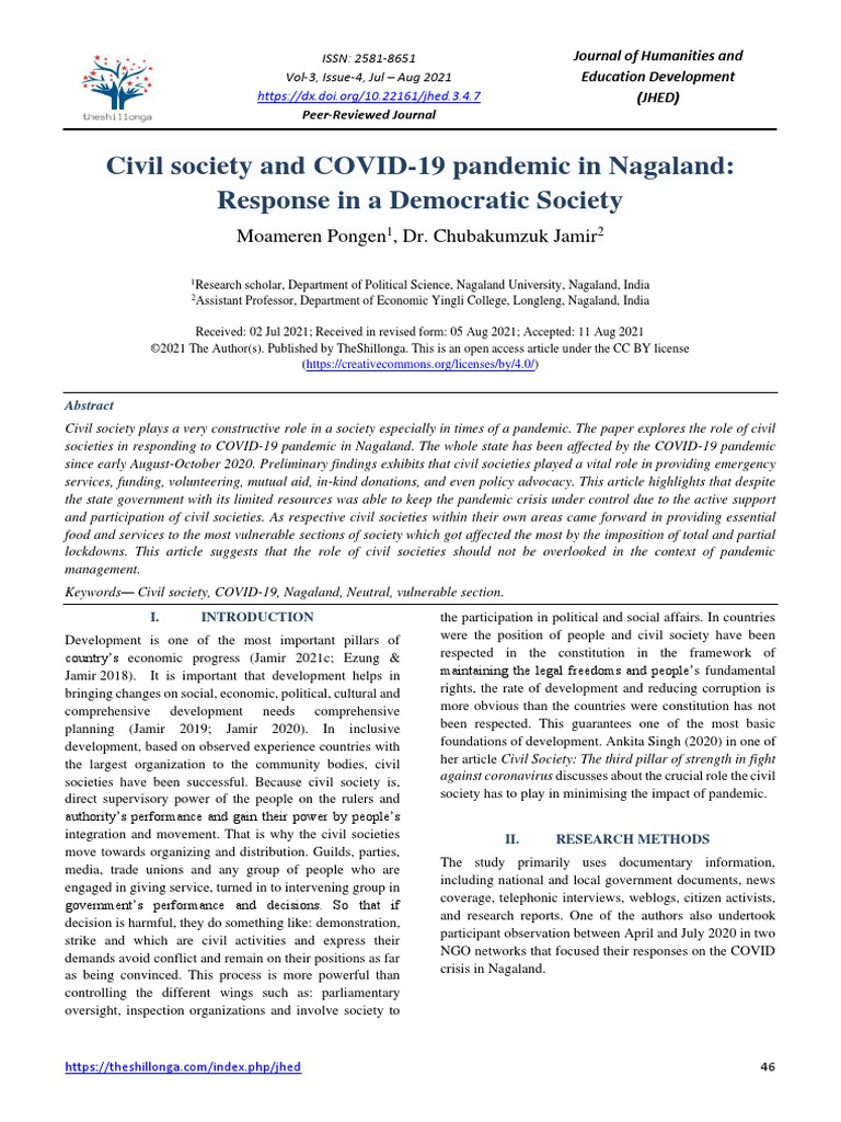 Civil Society and COVID-19 Pandemic in Nagaland: Response in A ...