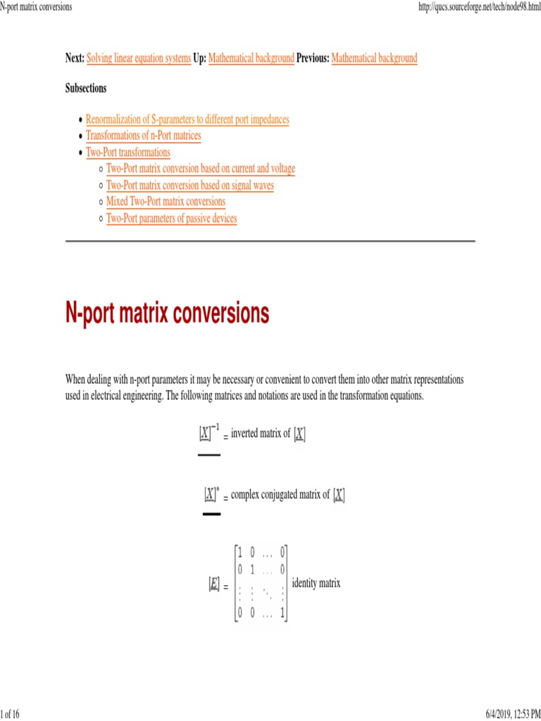 Two-Port Network Matrix Conversions | PDF