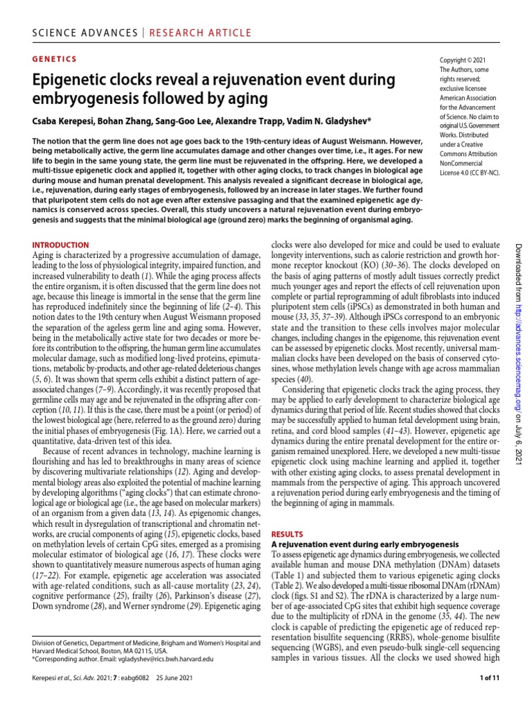 Clocks Reveal A Rejuvenation Event During Embryogenesis Followed by Aging PDF Dna