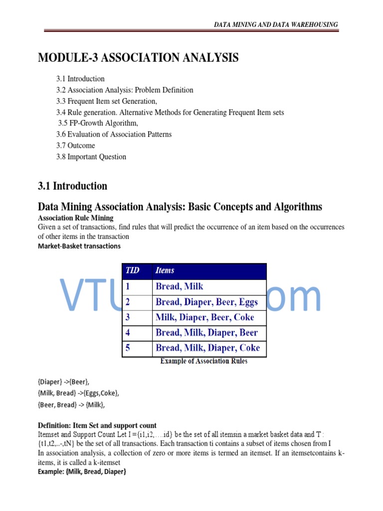 Module-3 Association Analysis: Data Mining Association Analysis: Basic ...