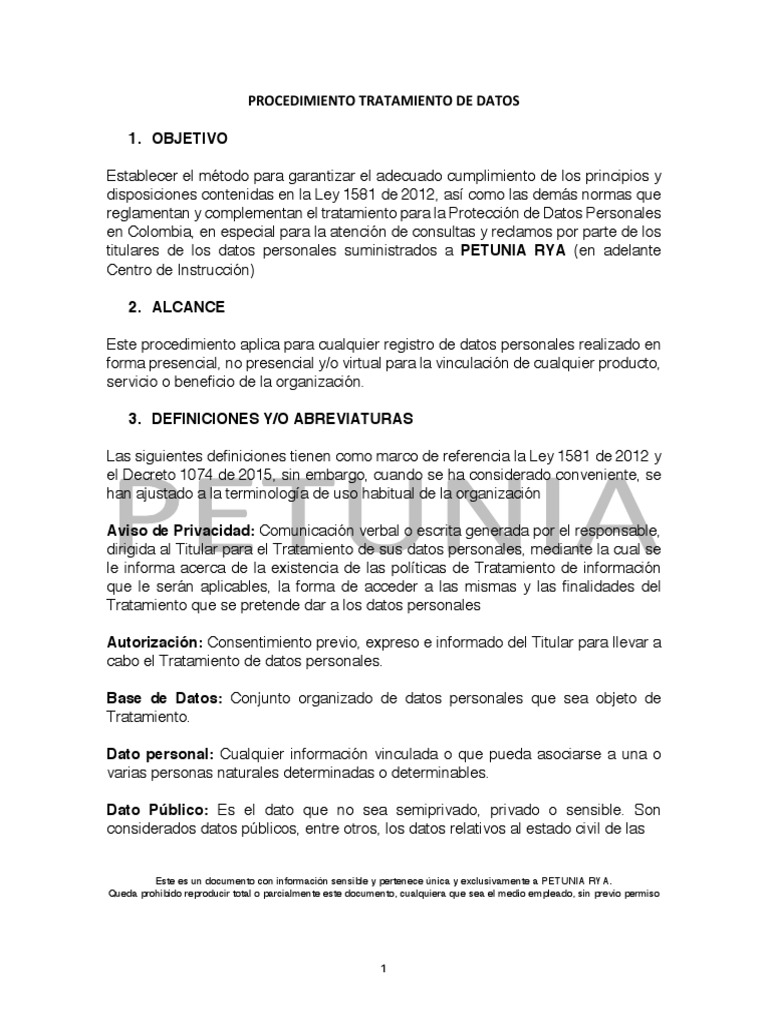 Procedimiento Tratamiento de Datos | PDF | Privacidad de la información ...