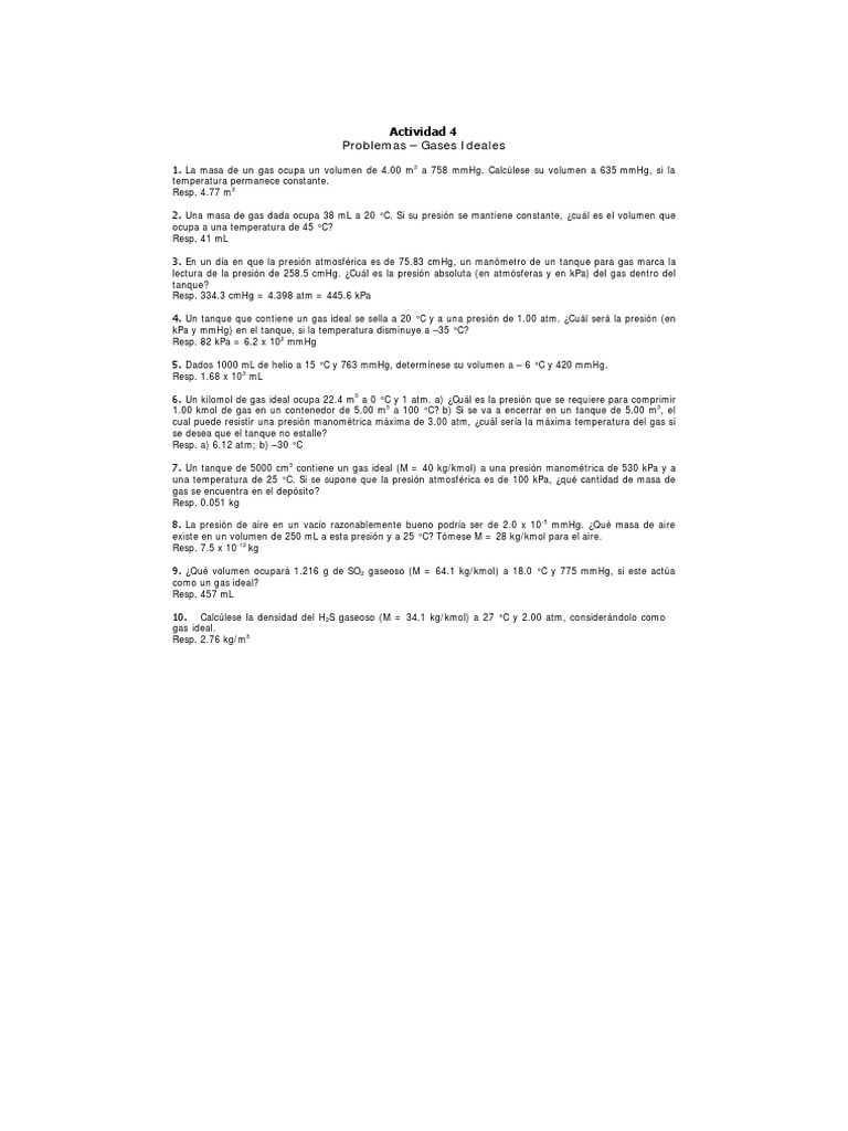 Problemas Resueltos de Gases Ideales | PDF | Ciencia y matemáticas ...