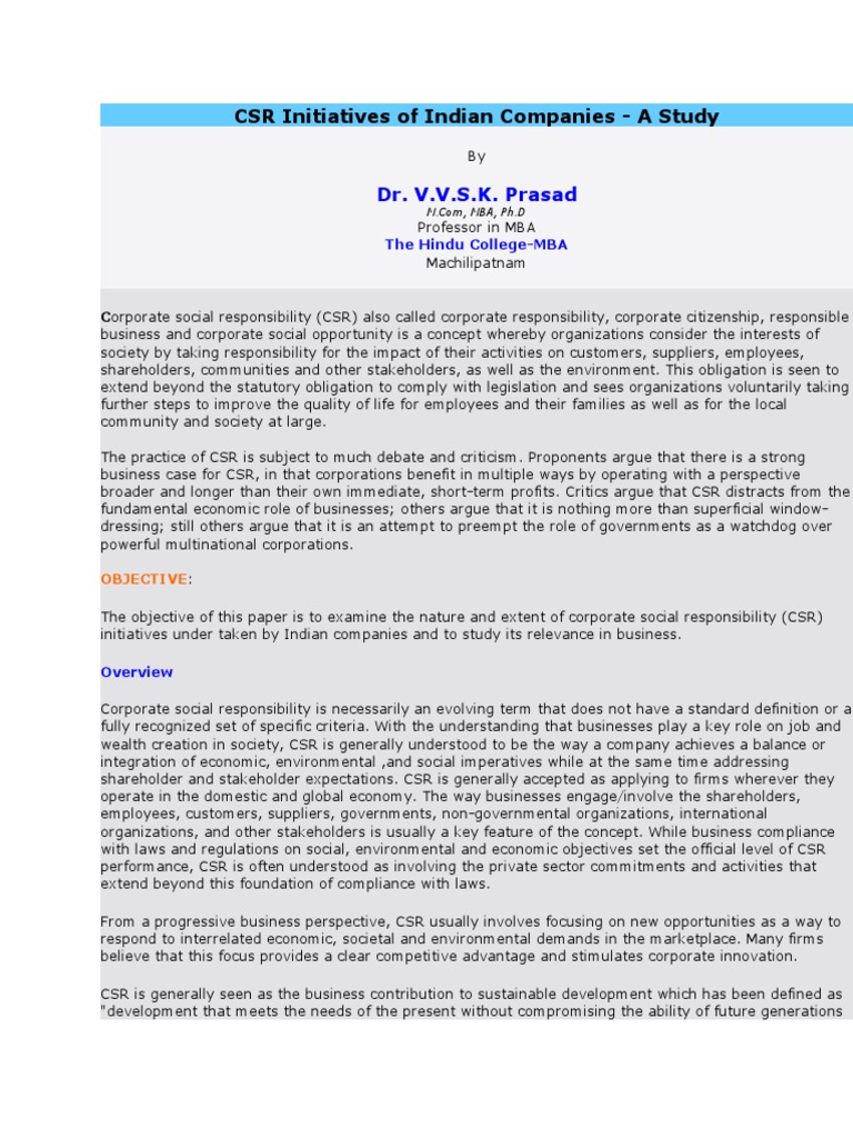 CSR Models in Indian Companies | PDF | Corporate Social Responsibility ...