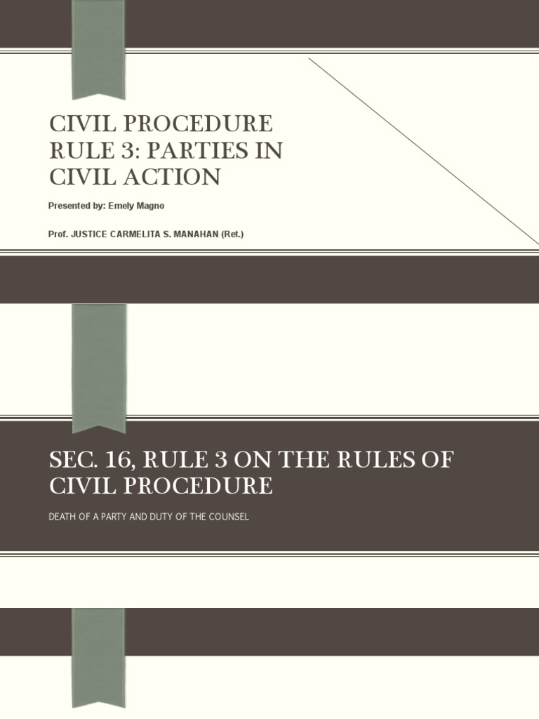Civil Procedure Rule 3: Parties in Civil Action: Presented By: Emely ...