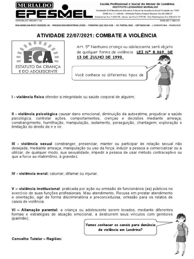 Atividades de Combate à Violência Infantil | PDF | Violência | Adolescência