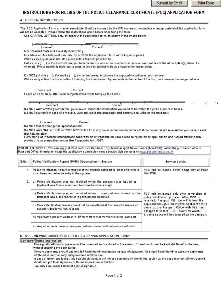 PCC Application Form Instructions | PDF | Passport | Signature