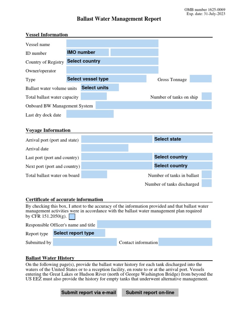 Ballast Water Form PDF Port Water