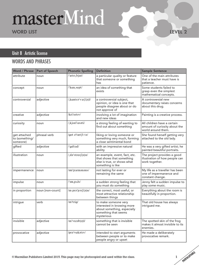 Mastermind 2 Unit 8 Wordlist | PDF | Adjective | Noun