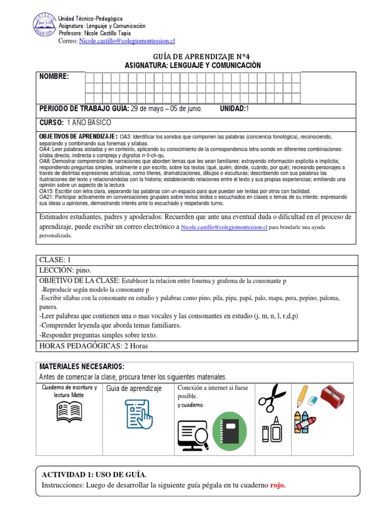 Guía de Aprendizaje: Lenguaje 1° Básico | PDF | Lingüística ...