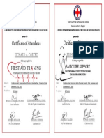 First Aid Tra Ning: Certificate of Attendance Certificate of Attendance